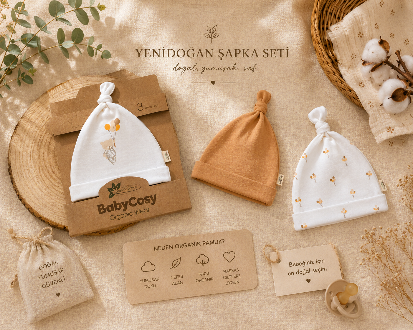 Ballon Bear Yenidoğan Şapka Seti