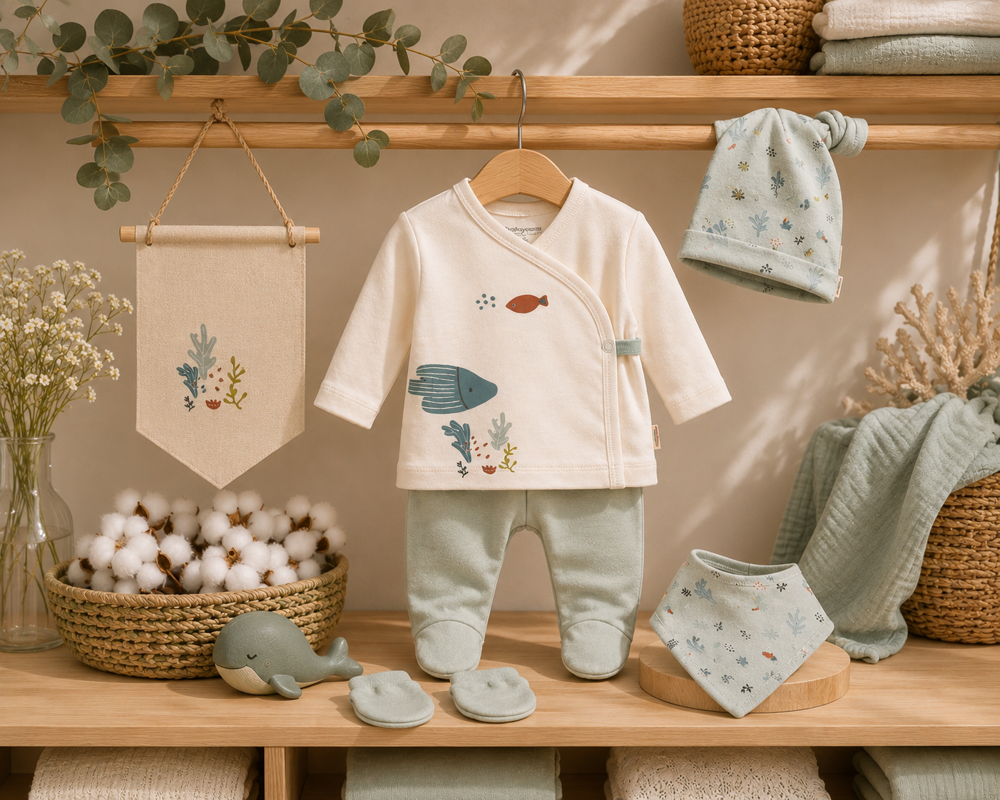 🌊 Ocean Dreams Organik Yenidoğan Hastane Çıkışı Seti