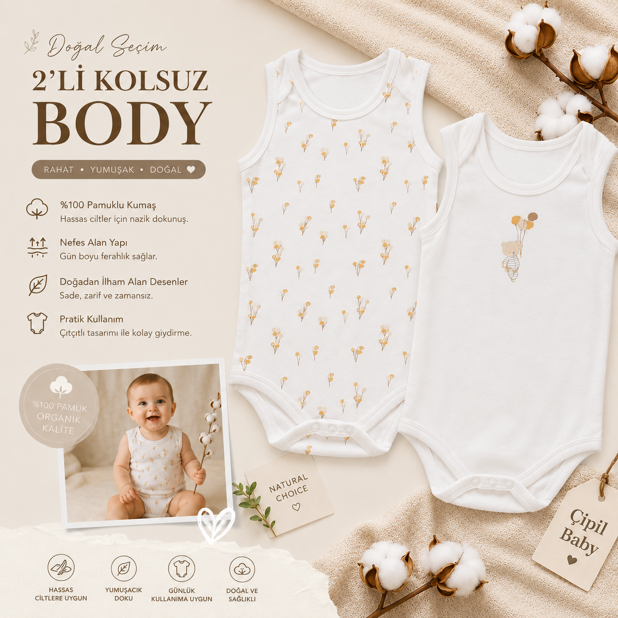 Balloon Bear Organik Atlet Body Seti