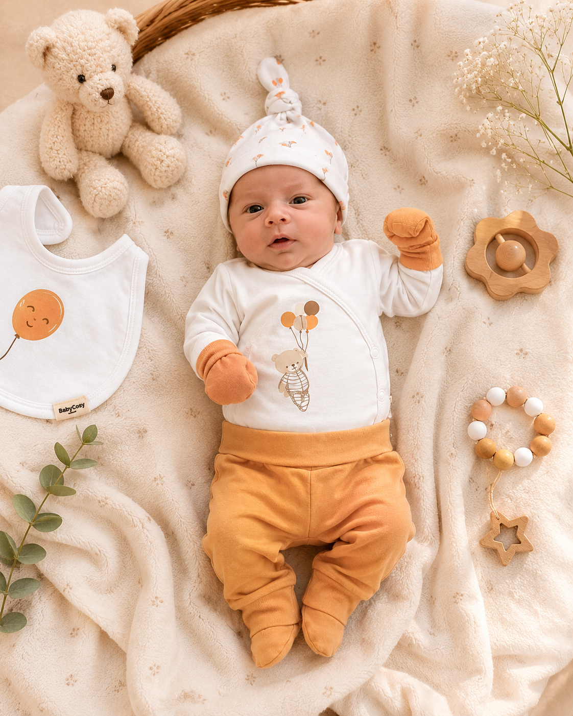 🧸 Balloon Bear Organik Yenidoğan Seti