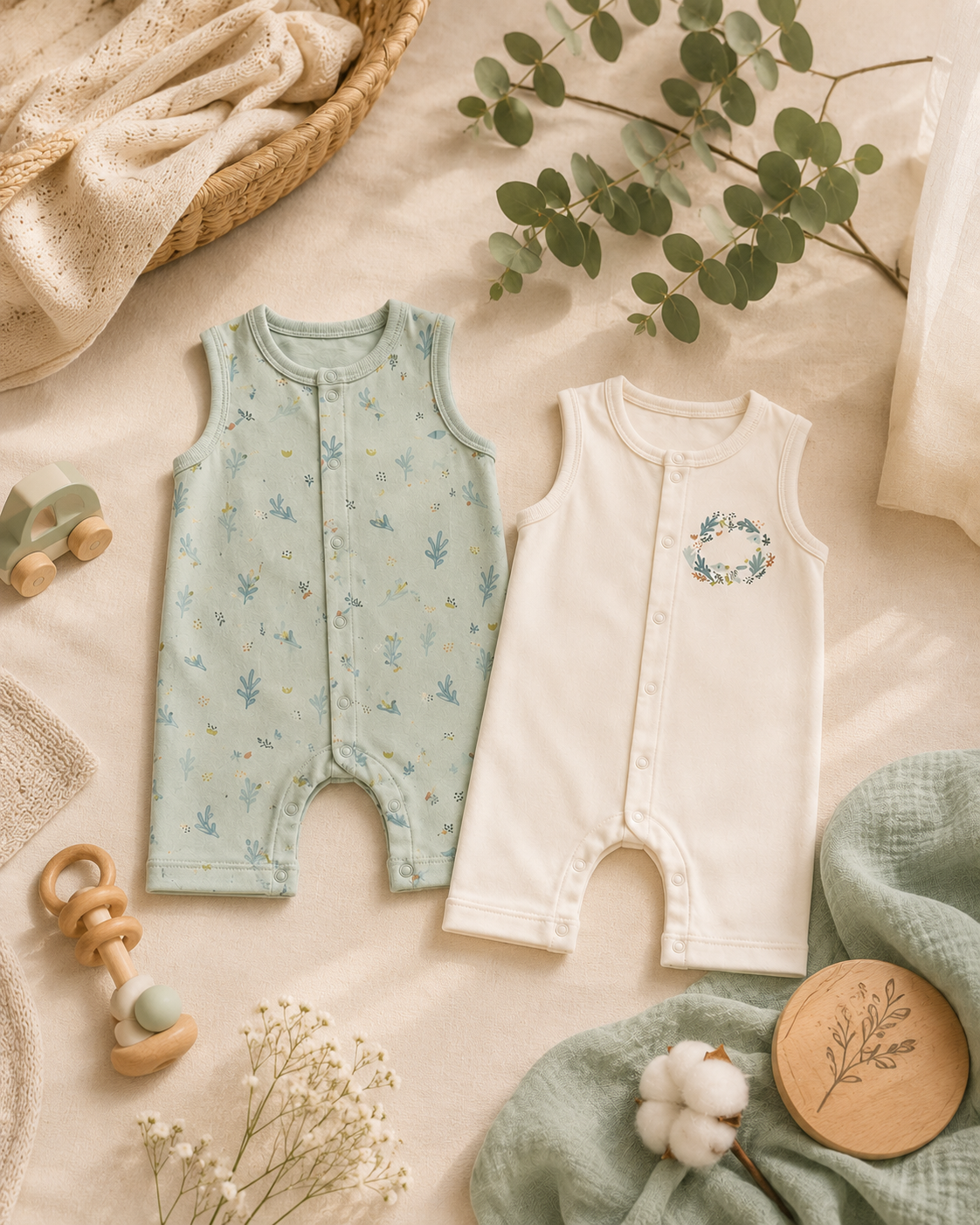 🌊 Ocean Breeze Organik Askılı Bebek Tulum Seti