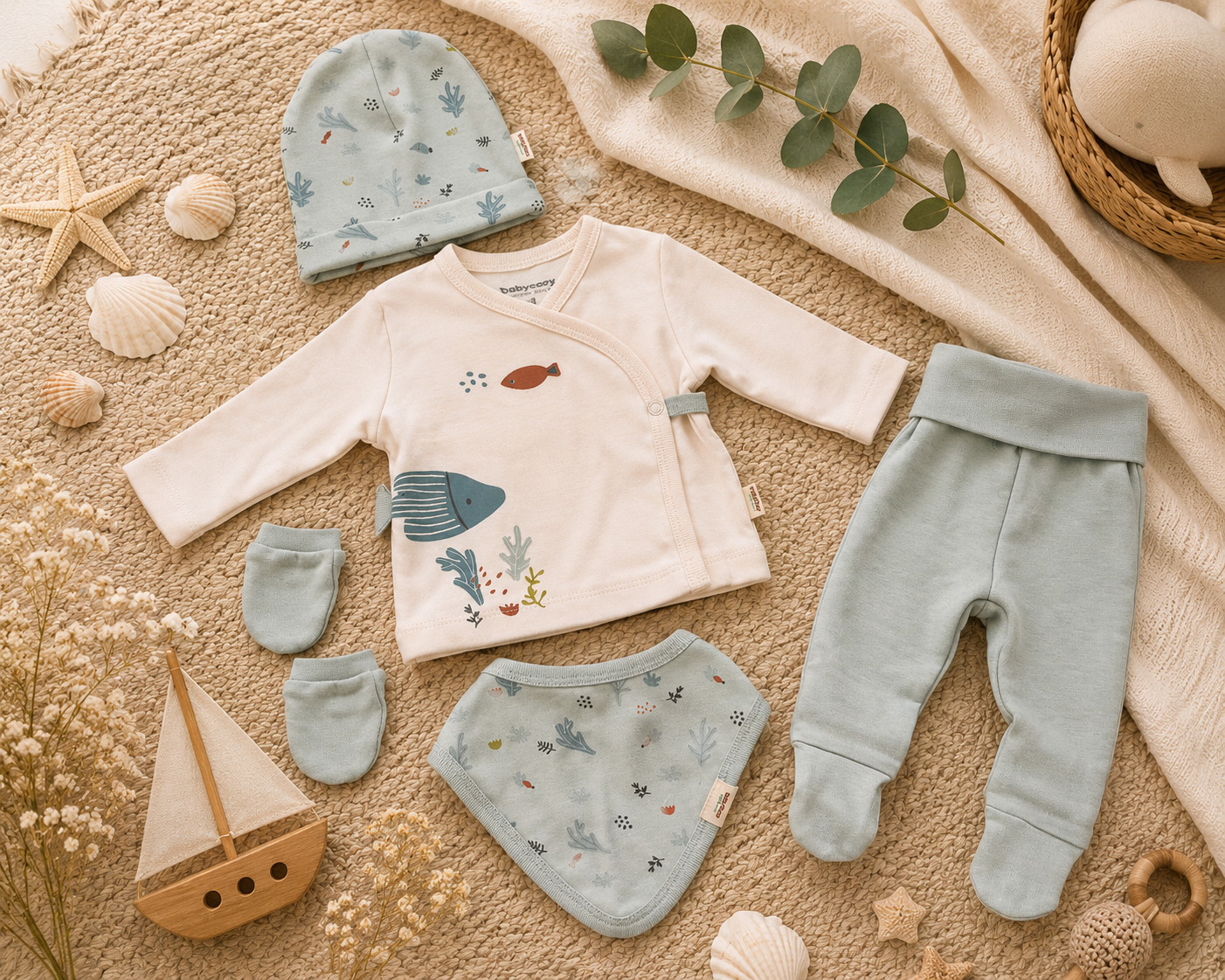 🌊 Ocean Dreams Organik Yenidoğan Hastane Çıkışı Seti