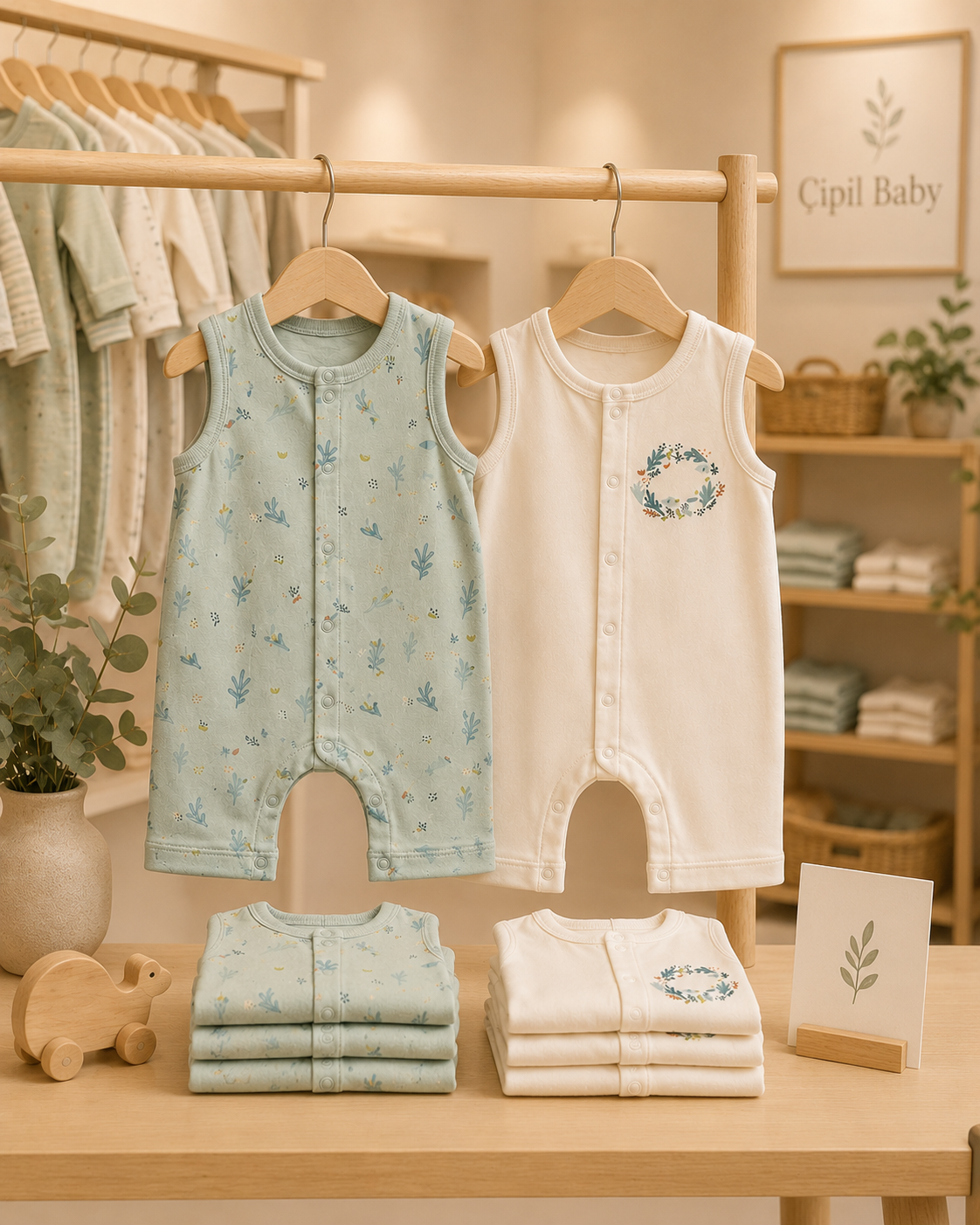 🌊 Ocean Breeze Organik Askılı Bebek Tulum Seti
