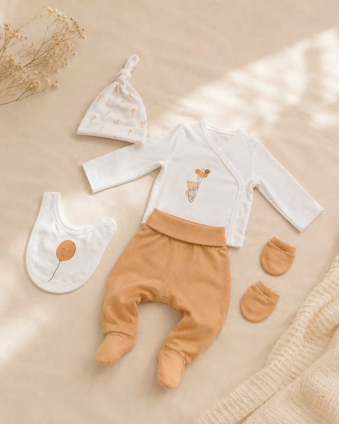Organik Yenidoğan Bebek Seti – Balon Desenli