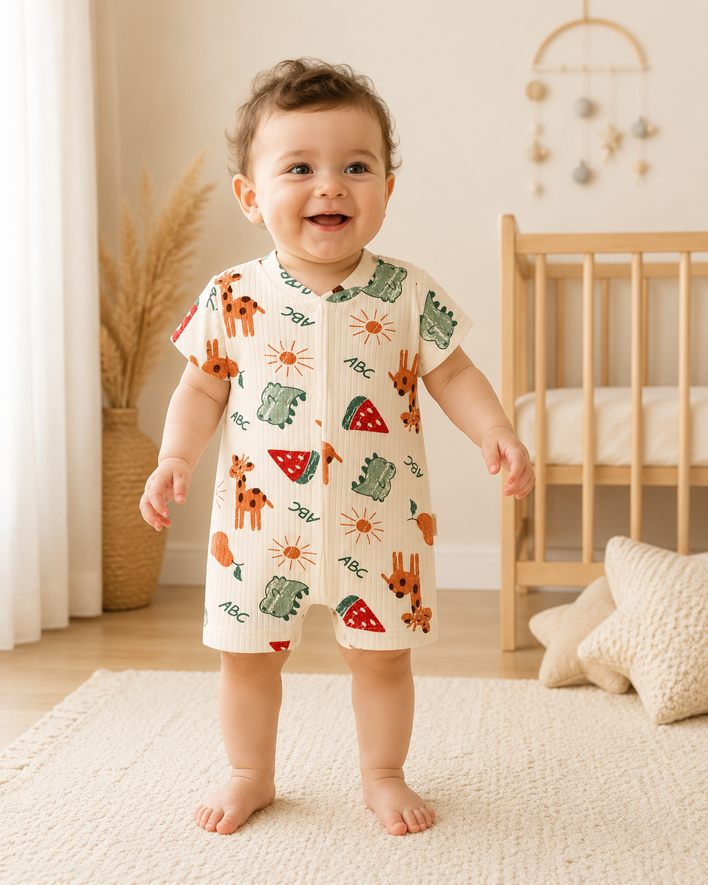 Zürafa Desenli Çıtçıtlı Bebek Tulum