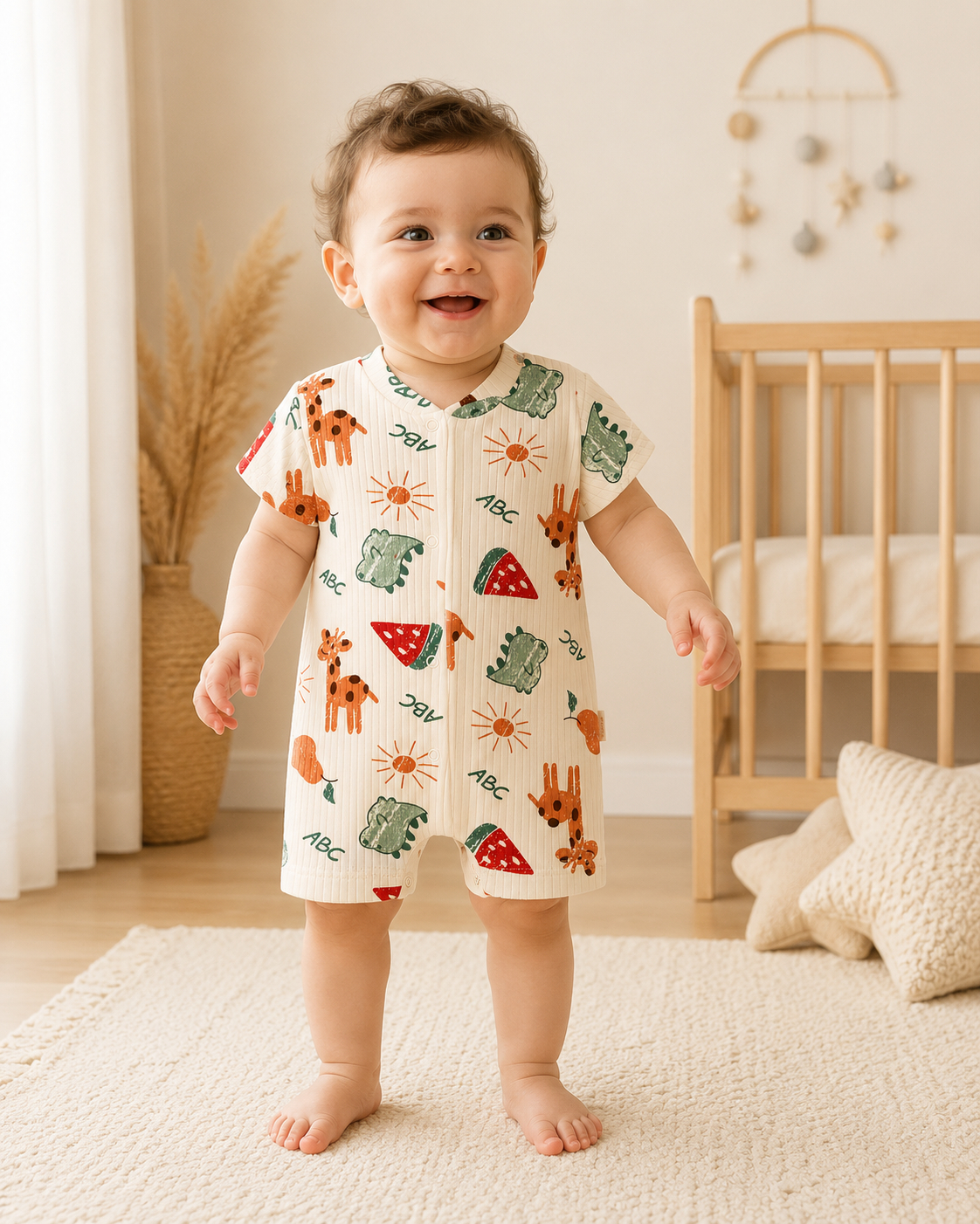 Zürafa Desenli Çıtçıtlı Bebek Tulum