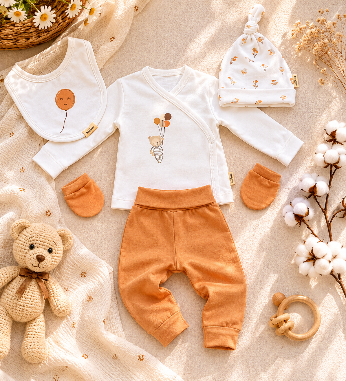 🧸 Balloon Bear Organik Yenidoğan Seti