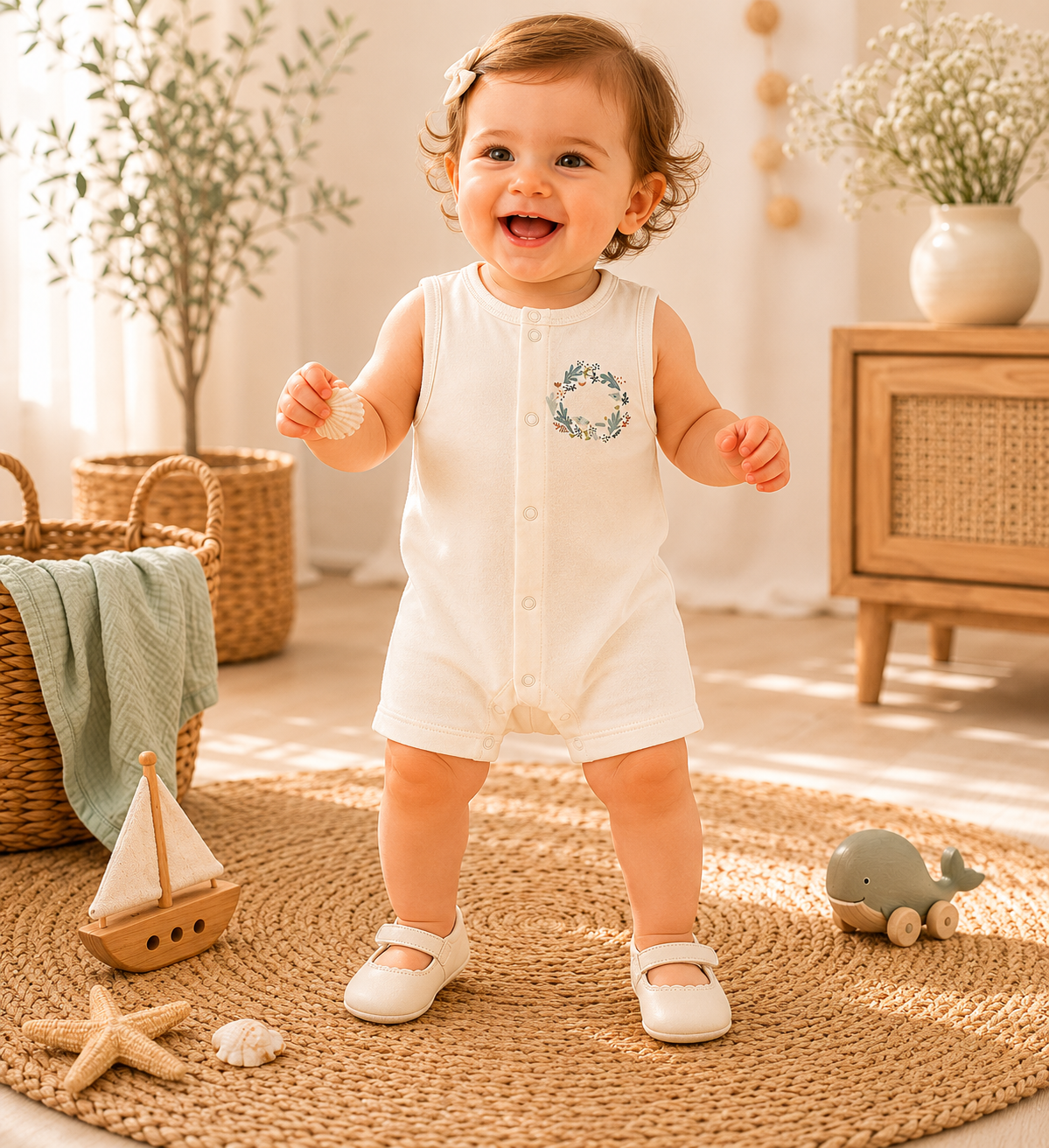 🌊 Ocean Breeze Organik Askılı Bebek Tulum Seti